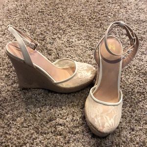 Cream lace wedge sandals
